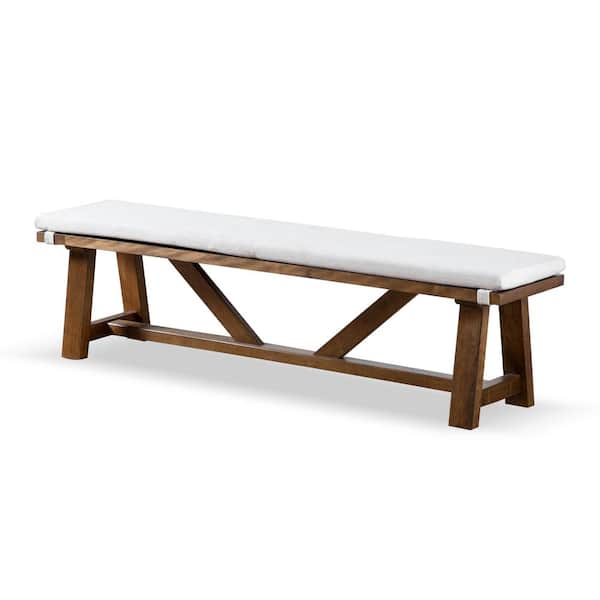Dayes Rustic Brown Ivory Dining Bench Backless 59.5 in. With Removable Cushion