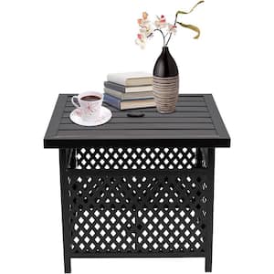 Metal Side Table Patio Umbrella Base in Black with 1.57 in. Umbrella Hole