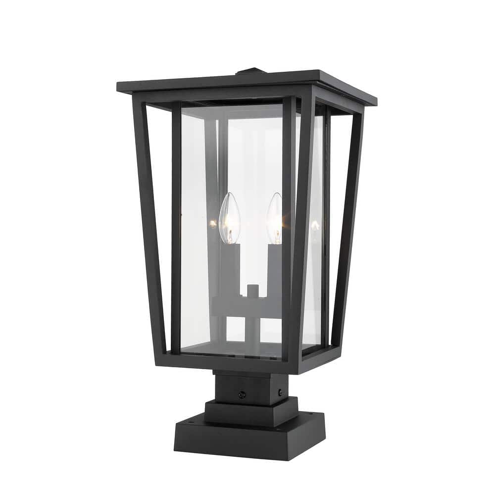 Seoul Black Aluminum 2-Light Outdoor Pier Mount Fixture