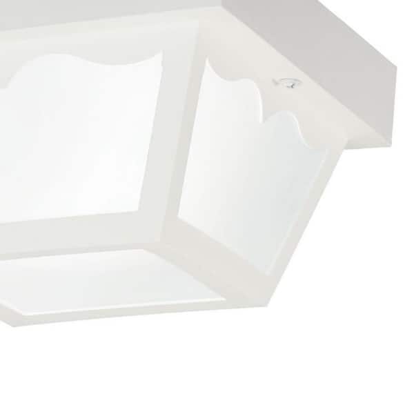 Independence 8.5 in. 1-Light White Outdoor Porch Ceiling Flush Mount Light with Frosted Glass (1-Pack)