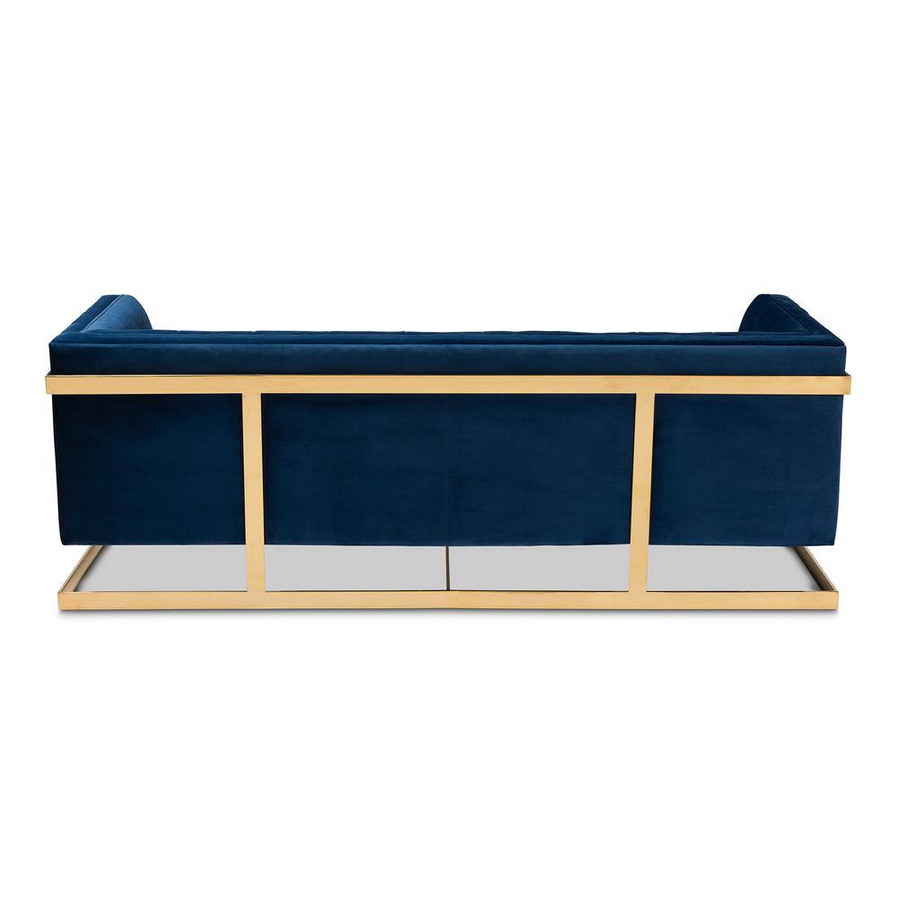 Royal Blue Velvet Tufted Sofa with Gold-Tone Metal Frame 84.6"