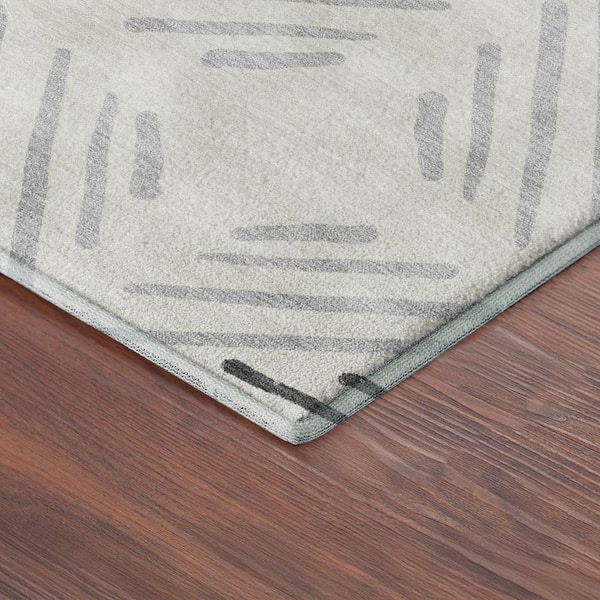 Mayfield Premium Machine Washable Abstract AMF2413 Ivory 5 ft. x 7 ft. 6 in. Area Rug