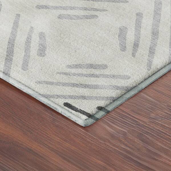 Mayfield Premium Machine Washable Abstract AMF2413 Ivory 8 ft. x 8 ft. Round Rug