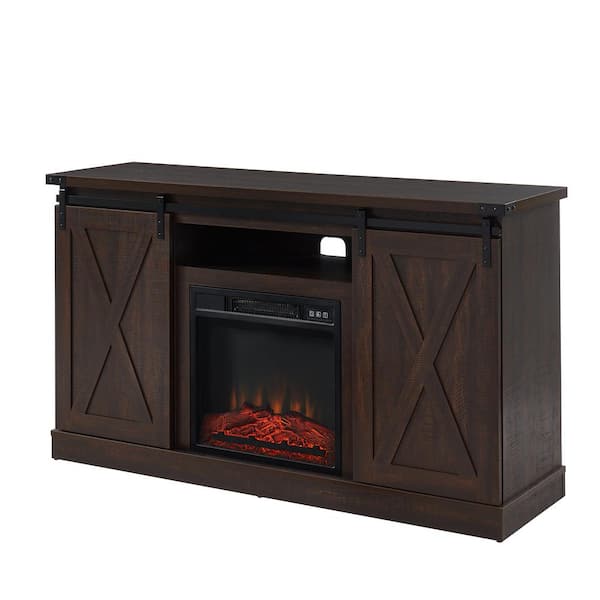 Clihome Brown 48 in. Media Console Electric Fireplace TV Stand with Glass Doors Fits TVs up to 58 in.
