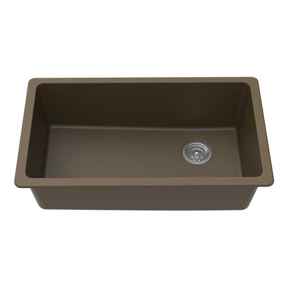 Winpro Undermount Granite Composite 0 Faucet Hole 33 in. L x 18-3/4 in. L x 9-1/2 in. Single Bowl Kitchen Sink in Mocha, Brown -  WGSMO408