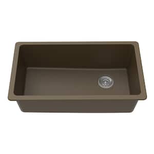 Undermount Granite Composite 0 Faucet Hole 33 in. L x 18-3/4 in. L x 9-1/2 in. Single Bowl Kitchen Sink in Mocha