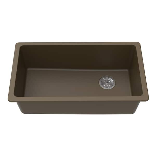 Winpro Undermount Granite Composite 0 Faucet Hole 33 in. L x 18-3/4 in. L x 9-1/2 in. Single Bowl Kitchen Sink in Mocha