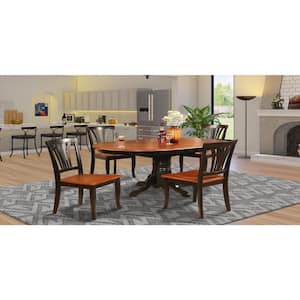 5-Piece Oval Black Finish Solid Wood Top Dining table with 4 Chairs with Lattice Back