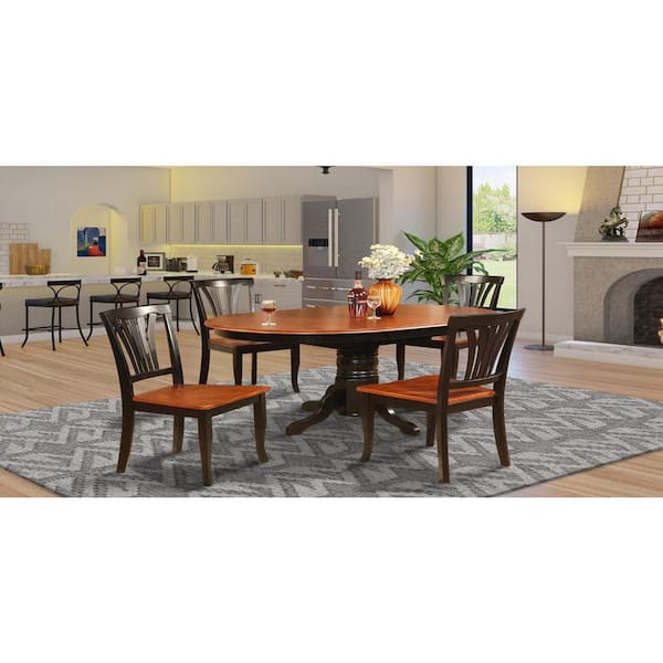 East West Furniture 5-Piece Oval Black Finish Solid Wood Top Dining table with 4 Chairs with Lattice Back