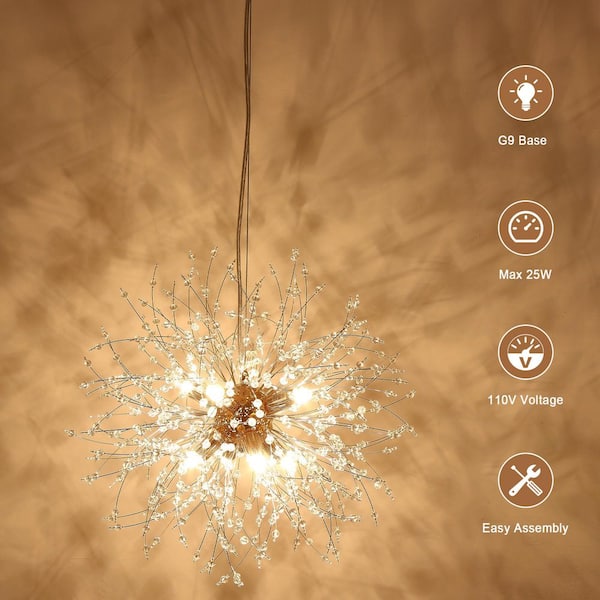 ADSENSTY 8-Light Gold 18.11 in. Dandelion Firework Chandelier