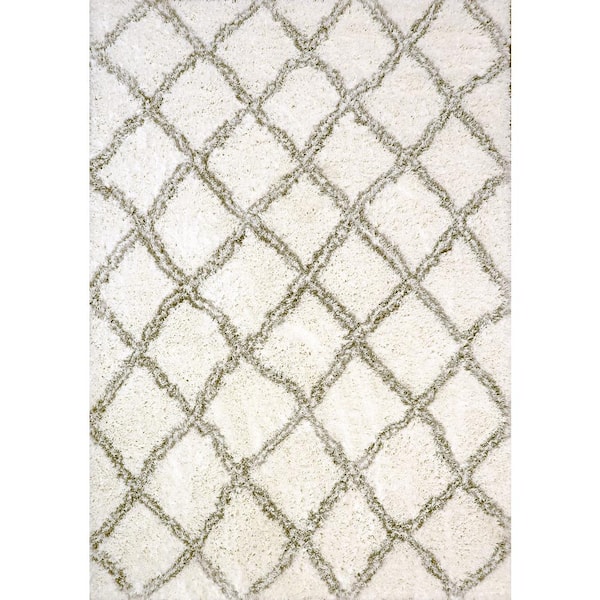 Dynamic Rugs Nordic White/Silver 5 ft. 1 in. x 7 ft. 2 in. Trellis Area Rug