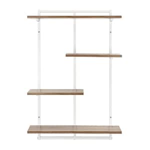 Rhodes 34.5 in. 4-Tier Windowsill Wall Shelf with White Metal Frame and Light Walnut MDF Shelves