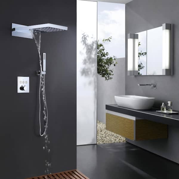 2-Spray Patterns with 1.8 GPM 10 in. Wall Mount Dual Shower Heads with Handheld Shower in Chrome