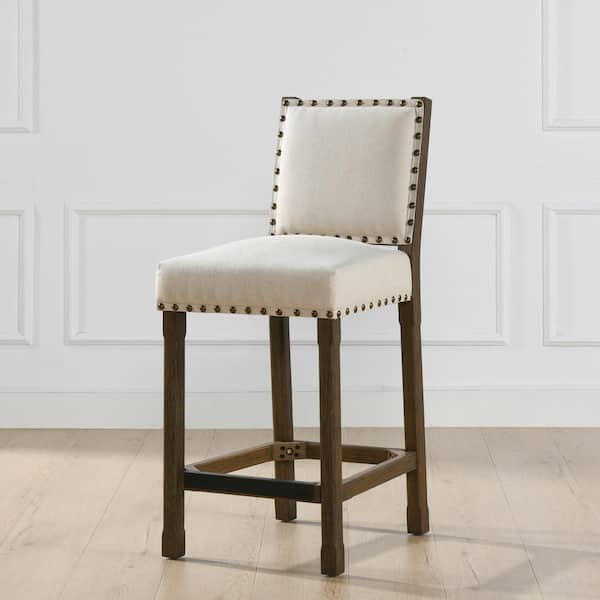 Jennifer Taylor Laura 45.5 in. Coconut White Tufted Birch Wood 32 in. Barstool with Linen Seat