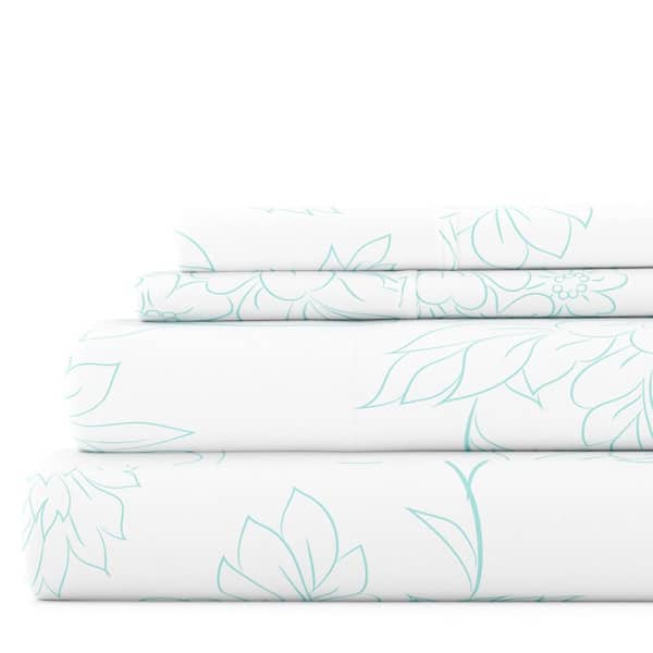 Becky Cameron 4-Piece Aqua Floral Microfiber Full Sheet Set