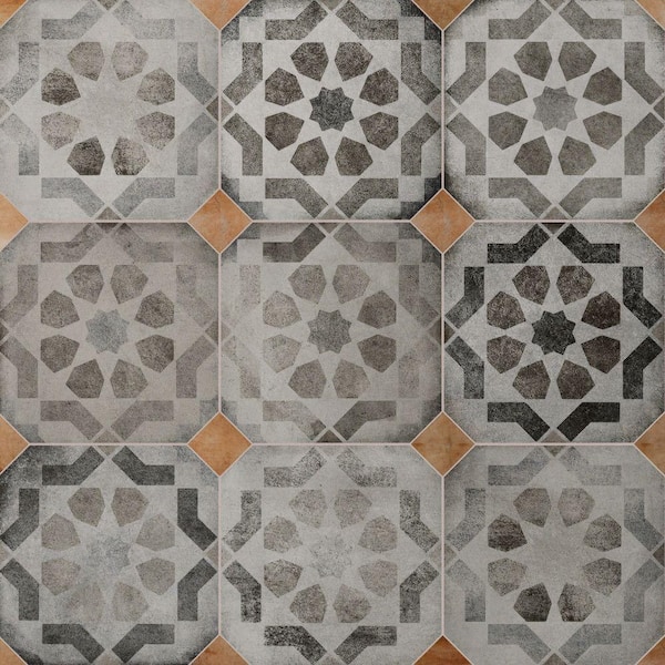 Merola Tile Laverton Octagon Deco Sombra with Taco Natural 8 in. x 8 in. Porcelain Floor and Wall Tile (22.5 sq. ft. /Case)