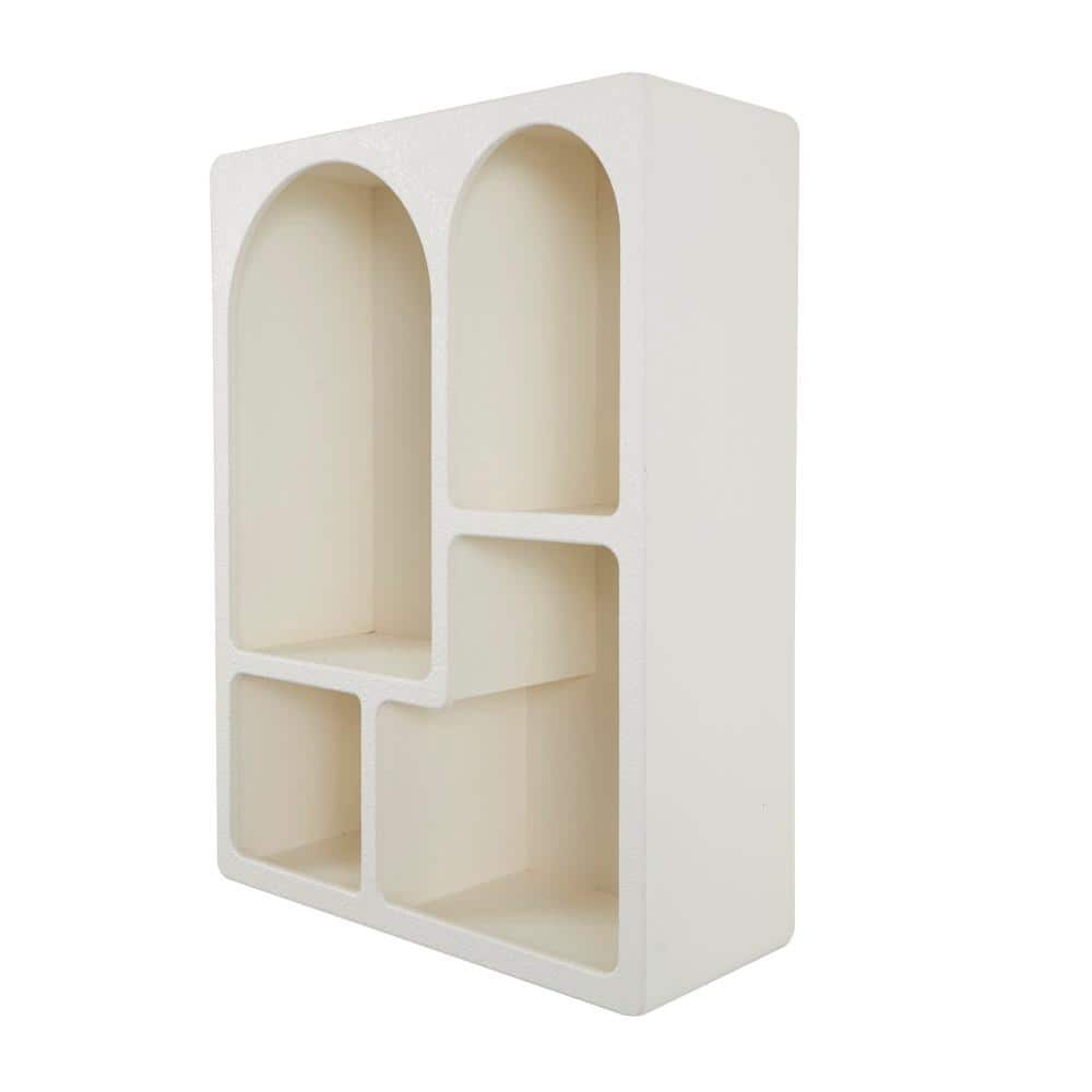 24 in. W x 10 in. D Cream Arched Wooden Geometric Decorative Wall Shelf with Block Shapes