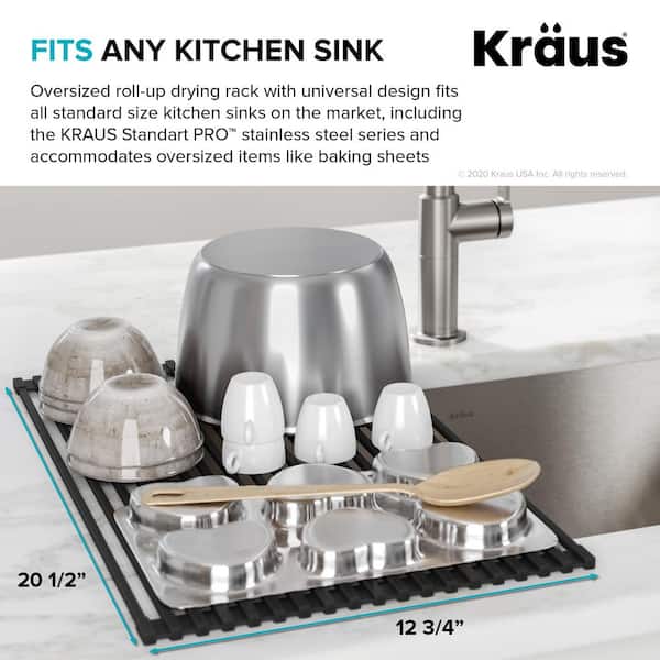 KRAUS Multipurpose Workstation Sink Roll-Up Dish Drying Rack in Green 
