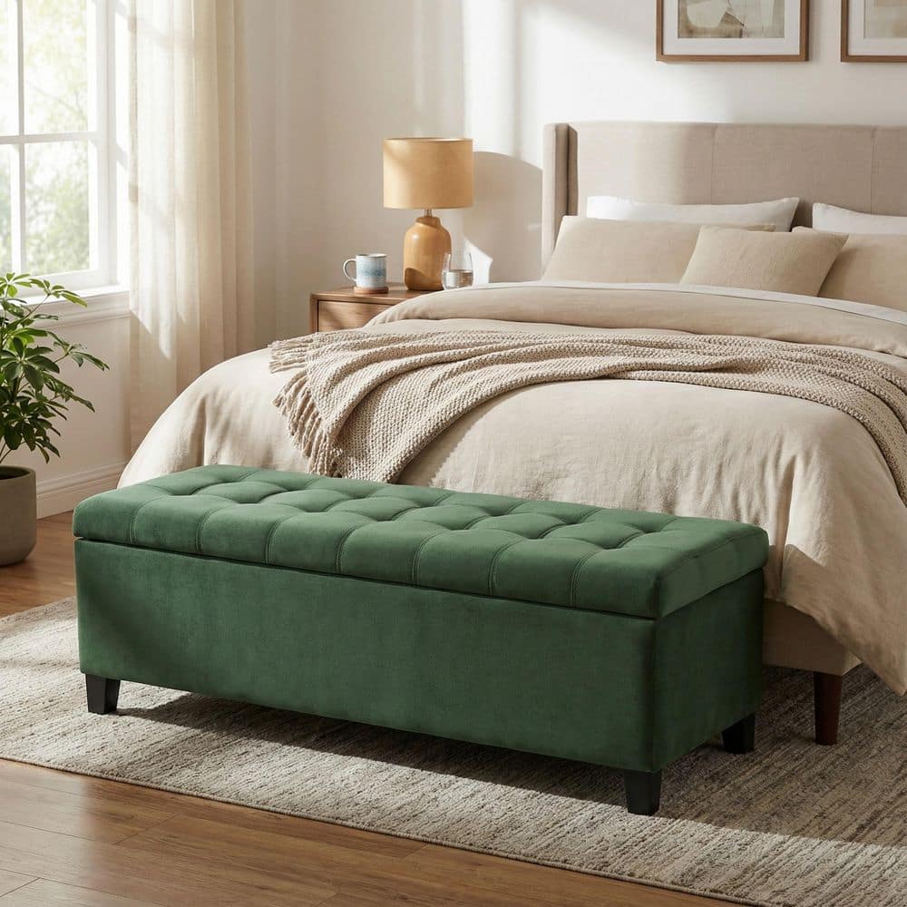 CHRISTOPHER KNIGHT HOME Lilac 51.18 in. Green Upholstered Storage Ottoman Bench with Storage 176641