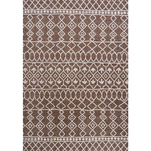 Kafel Tribal Bohemian Brown/Beige 5 ft. x 8 ft. Indoor/Outdoor Area Rug