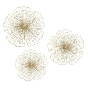 3D Wire Gold Flowers Mixed Metal Media Wall Art