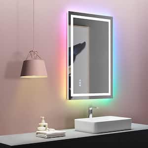 Vanity Trident 24 in. W x 36 in. H Rectangular RBG Frameless LED Wall Mount Bathroom Vanity Mirror with Touch Dimmer