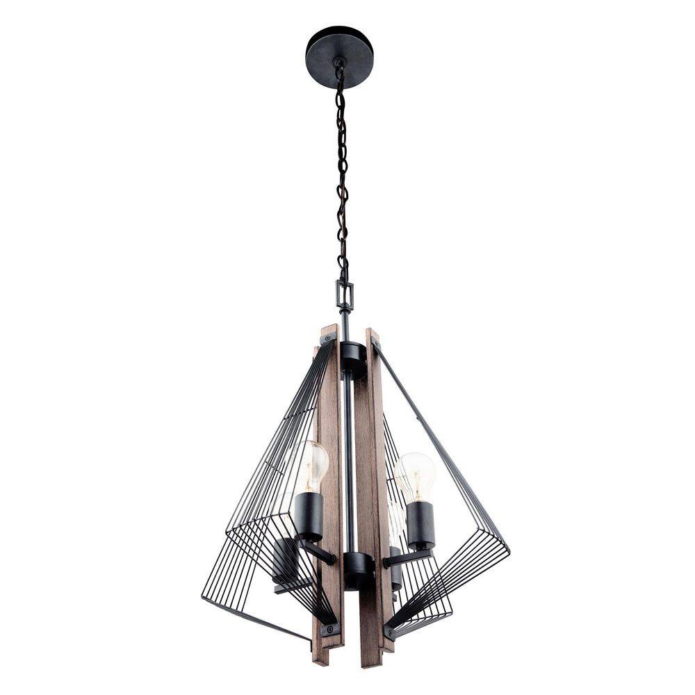 Zenith Black and Wood 24" Modern Pendant Light with LED Bulbs