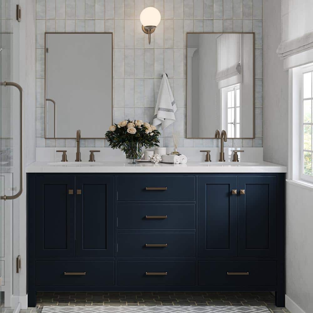 ARIEL Cambridge 67 in. W x 22 in. D x 36 in. H Double Bath Vanity in  Midnight Blue with Pure White Qt. Top with White Basin A067DWQOVOMNB - The  Home 