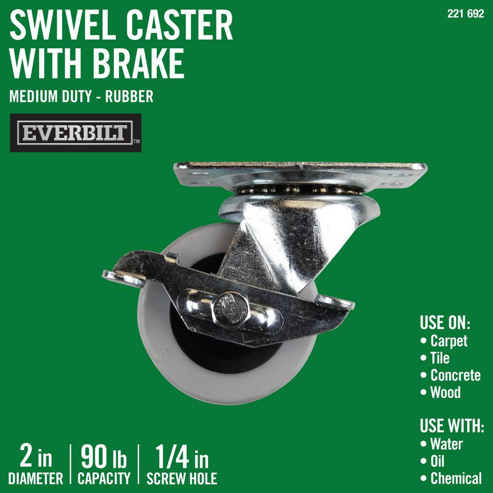 A1 4 Swivels with 2 Brake 3-1/2" x 1-1/4" Non-Marking Rubber Wheel Caster 