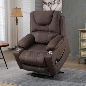 Enhanced Exclusive Oversized Velvet Power Lift Recliner Chair with Massage, Heating and 2 Cup Holder - Coffee