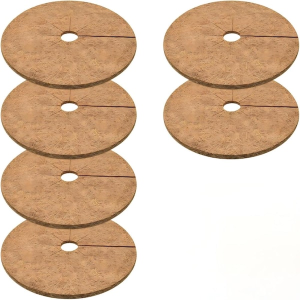 24 Inch Coconut Fiber Tree Ring Mulch Mat Natural Weed Barrier Brown 6 Pack