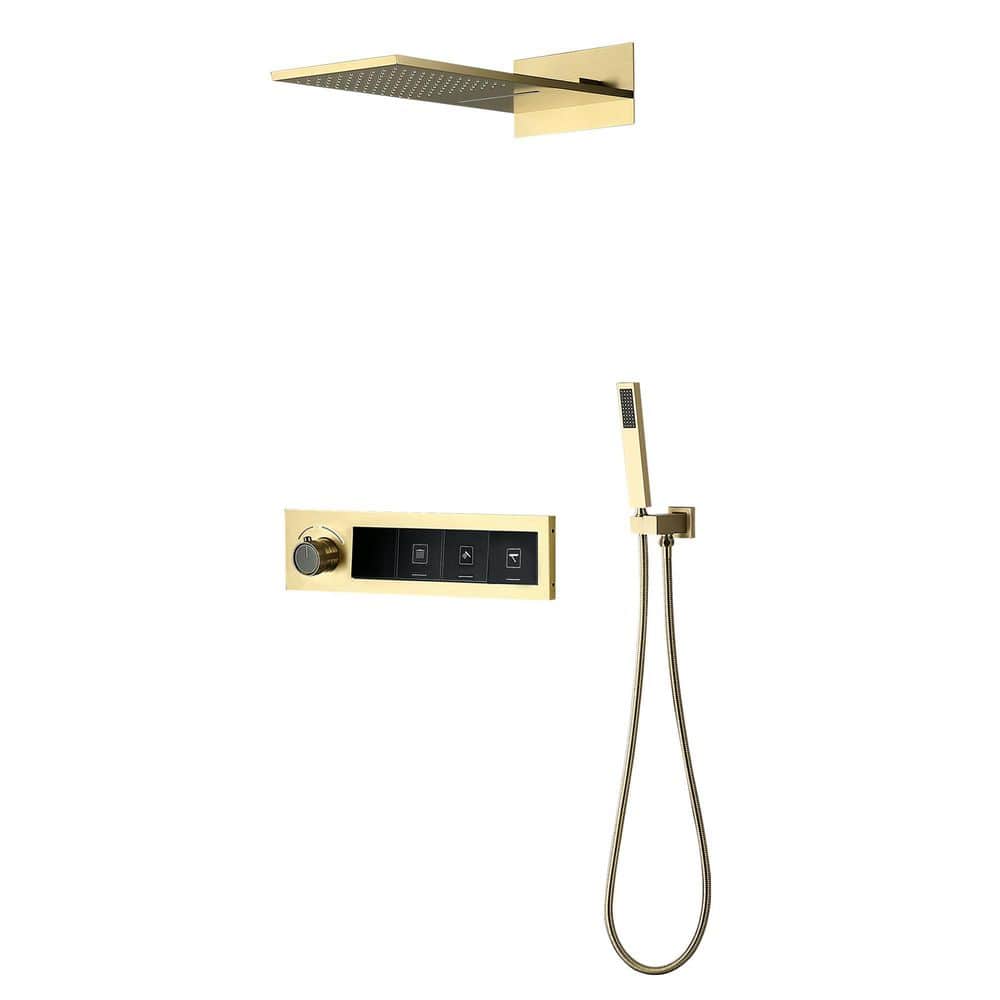 4-Spray Dual Wall Mount Fixed and Handheld Shower Head 1.59 GPM in Brushed Gold LED Digital Display Thermostatic Shower price history on PriceWatchPro