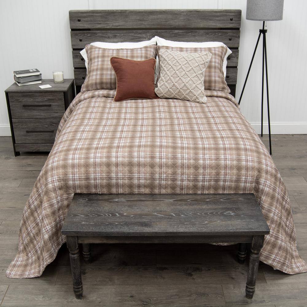 White and Taupe Reversible Cotton King Quilt Set