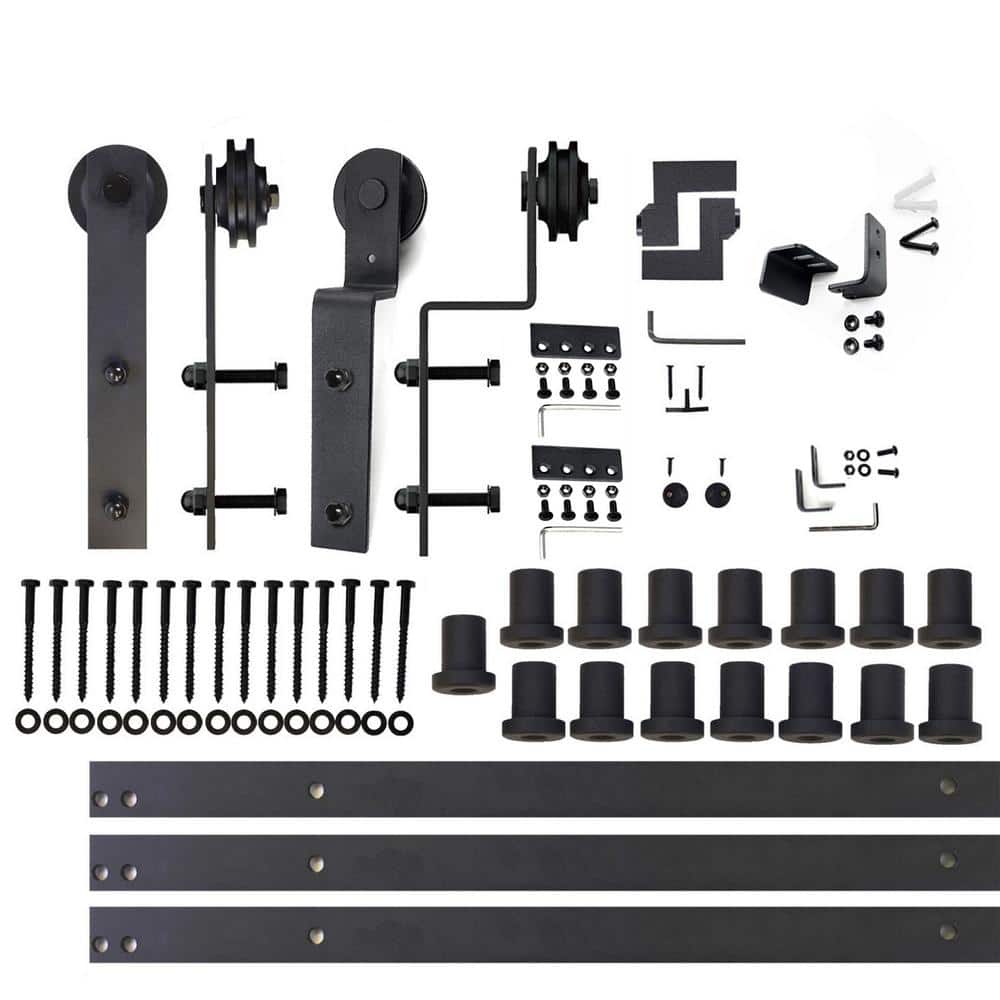 Black Double Door Sliding Barn Door Hardware Kit, 20ft Track