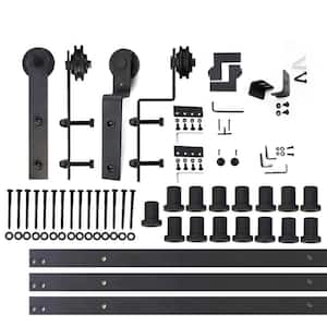 20 ft./240 in. Black Rustic Single Track Bypass Sliding Barn Door Hardware Kit Straight Design Roller for Double Doors