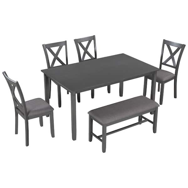 Harper & Bright Designs 6Piece Rectangular Gray Wooden Dining Table
