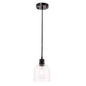 Timeless Home Gabe 1-Light Pendant in Black with 6 in. W x 6 in. H Clear Seeded Glass