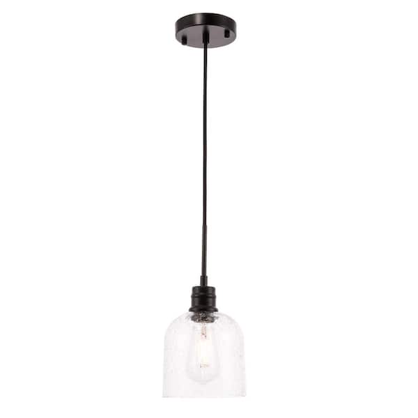 Unbranded Timeless Home Gabe 1-Light Pendant in Black with 6 in. W x 6 in. H Clear Seeded Glass