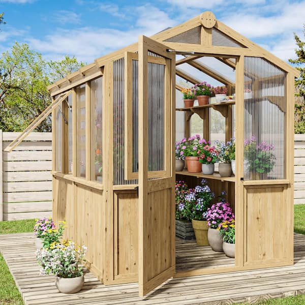 はざわ アクアリウムバブル高さ180cm/6層ストレート 2台セット Gardenbee 6.8 ft. x 7.8 ft. Wood Garden Greenhouse with Double
