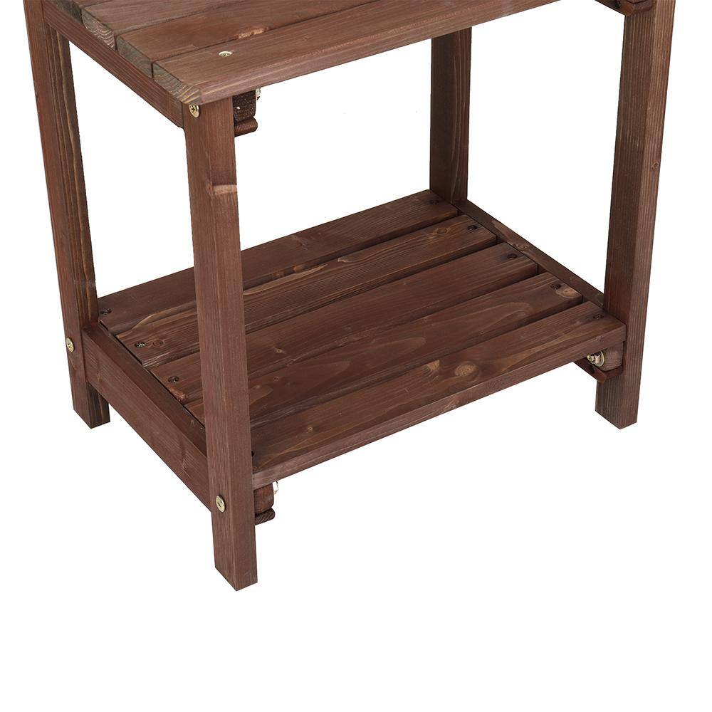 Light Brown Fir Wood Rectangular Outdoor End Table