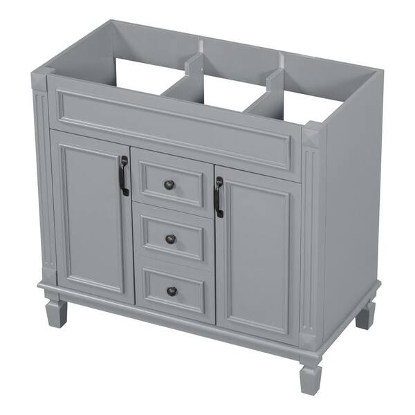 FUNKOL 35.9 x 17.9 x 34 In. Gray Vertical Bathroom Cabinet with 2 Drawers and 2 Soft Close Doors, Top Sink Not Included