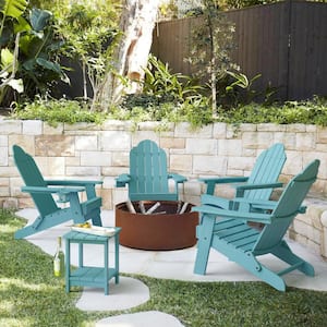 Tiffany Blue Folding Adirondack Chair Weather Resistant Plastic Fire Pit Chairs (Set of 4)