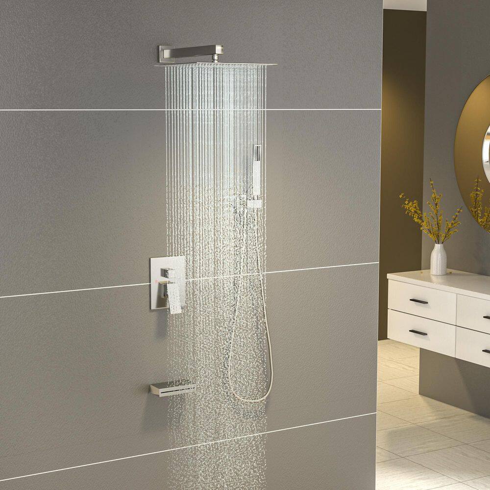 Brushed Nickel Large Square Multi-Head Wall Mounted Shower System