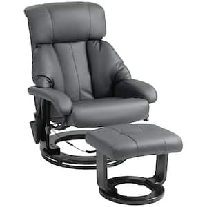 Gray PU Leather Massage Chair with Footstool and Swivel