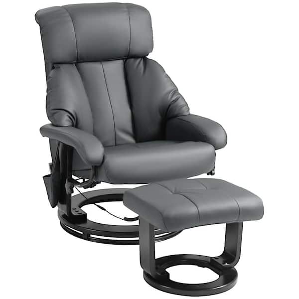 HOMCOM Gray PU Leather Massage Chair with Footstool and Swivel