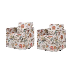 Benjamin Floral Modern Slipcovered Upholstered Swivel Chair Set of 2