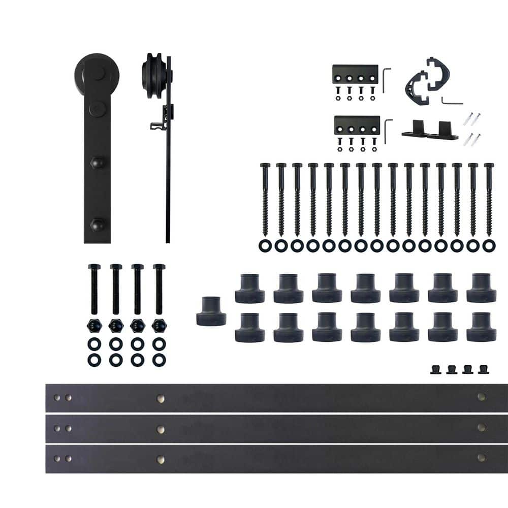 20 ft./240 in. Black Rustic Non-Bypass Sliding Barn Door Hardware Kit Straight Design Roller for Single Door price history on PriceWatchPro