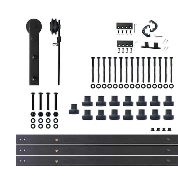 HOMACER 20 ft./240 in. Black Rustic Non-Bypass Sliding Barn Door Hardware Kit Straight Design Roller for Single Door