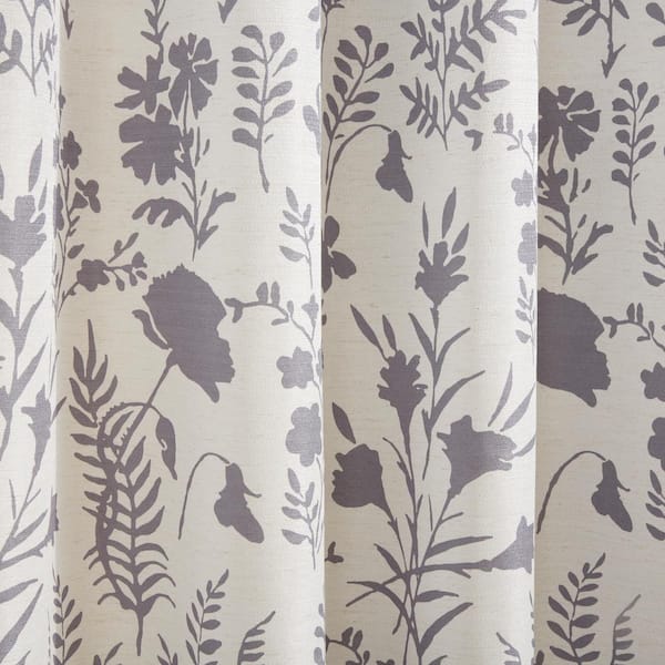 Leafy Silhouette Floral Charcoal Grey Heavy Satin Blackout curtains Set Of  2 - (DS470B)