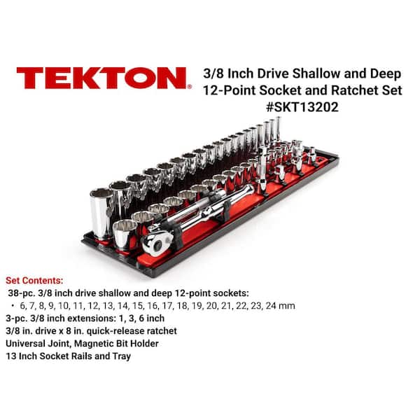 3/8 in. Drive 12-Point Socket and Ratchet Set with Rails (6 mm-24 mm) (44-Piece)